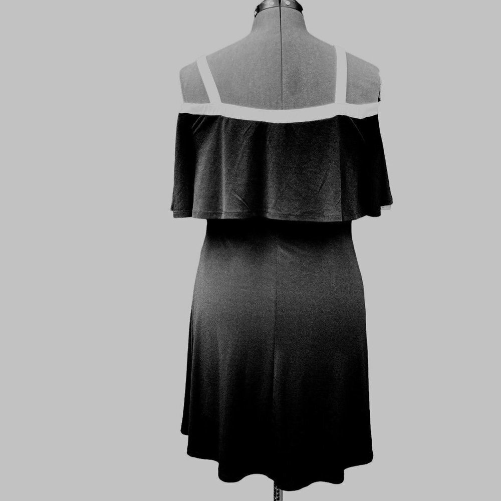 CATO est. 1946 Women's Cold Shoulder Dress Small Black White Above Knee Lined - Picture 6 of 12